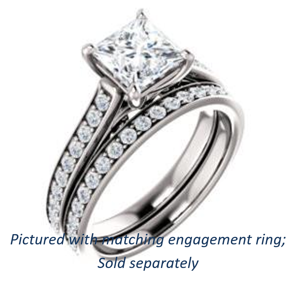 Cubic Zirconia Engagement Ring- The Jamiyah (Customizable Princess Cut Design with Decorative Trellis Engraving and Pavé Band)