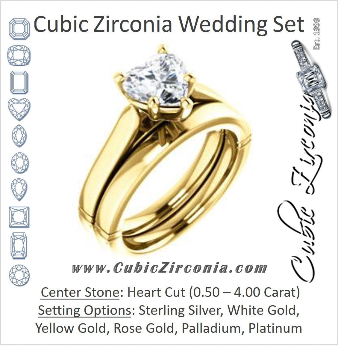 CZ Wedding Set, featuring The Kaela engagement ring (Customizable Heart Cut Solitaire with Stackable Band)