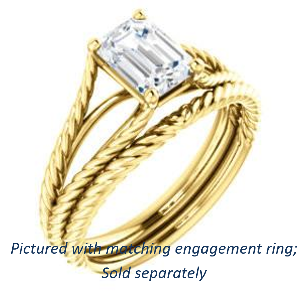 Cubic Zirconia Engagement Ring- The Manuela (Customizable Cathedral-set Emerald Cut Solitaire with Rope-Engraved Split-Band)