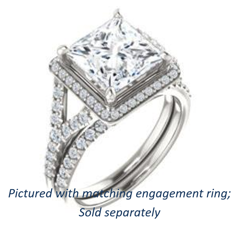 Cubic Zirconia Engagement Ring- The Mayte (Customizable Halo-Style Princess Cut Design with Split-Pavé Band)