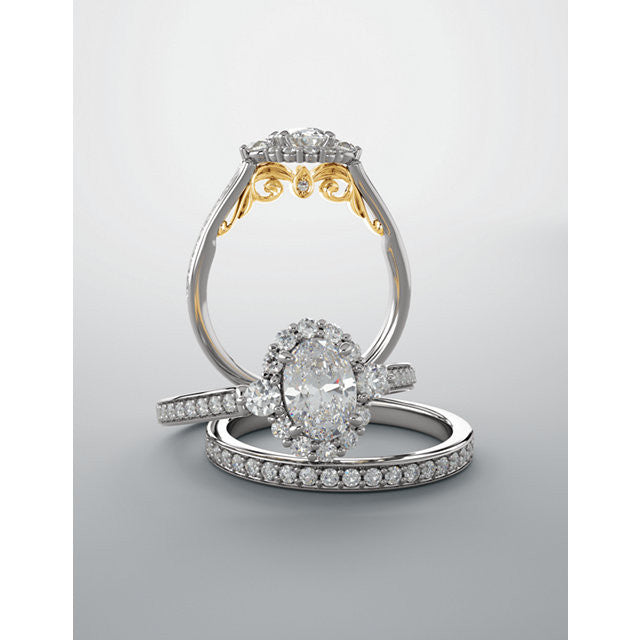 Cubic Zirconia Engagement Ring- The Oceane (Customizable Oval Cut Design with Raised Decorative-Peekaboo Trellis, Halo and Thin Pavé Band)