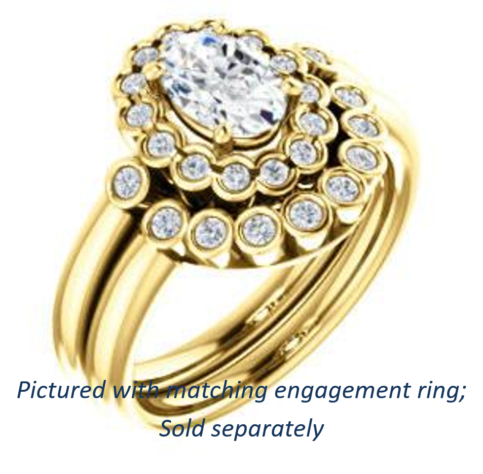 Cubic Zirconia Engagement Ring- The Raleigh (Customizable Oval Cut Design with Clustered Halo and Round Bezel Accents)