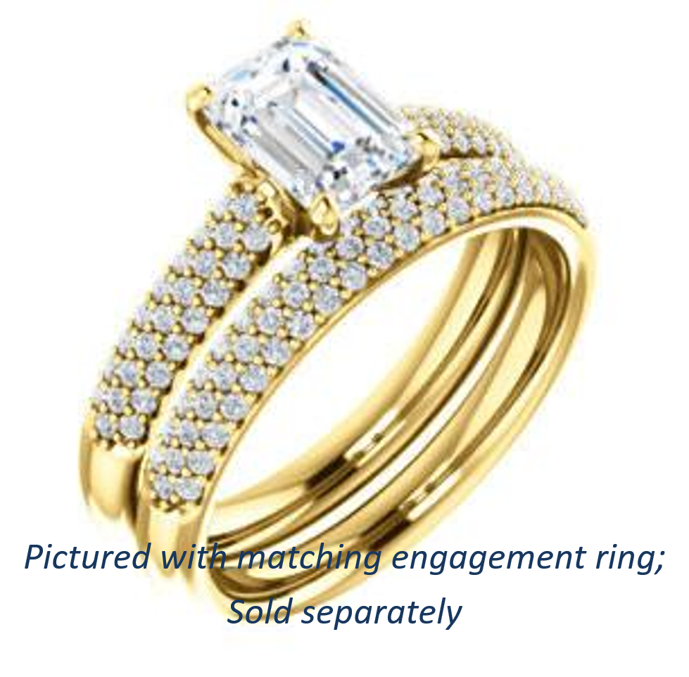 Cubic Zirconia Engagement Ring- The Roxy Edith (Customizable Emerald Cut Center with Stackable Triple Pavé Band)