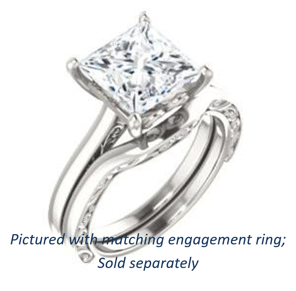 Cubic Zirconia Engagement Ring- The Salome (Customizable Princess Cut Solitaire featuring Band Filigree)